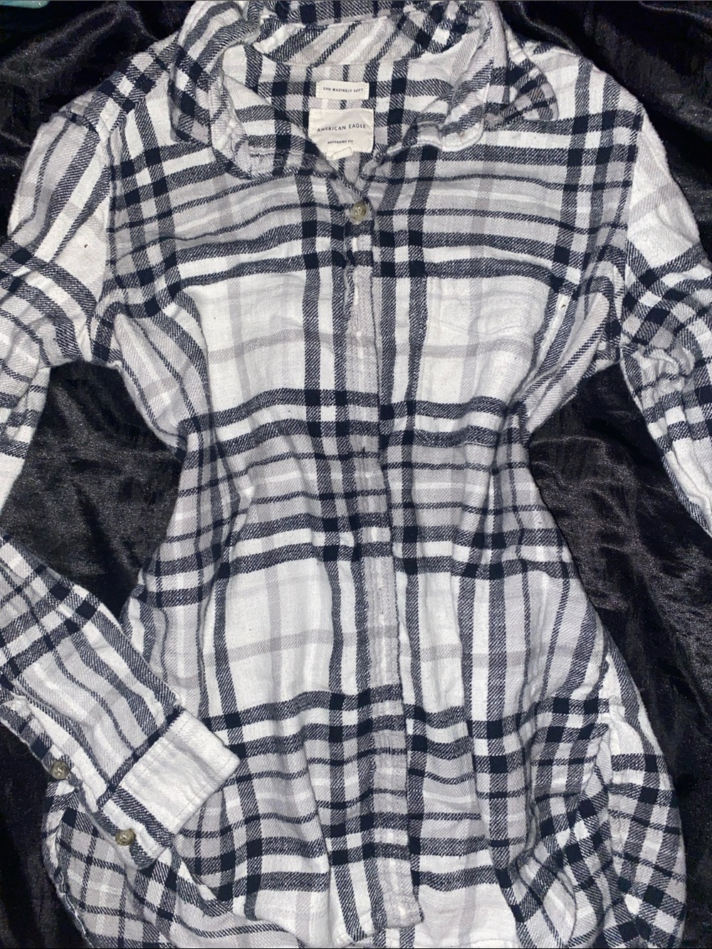 American Eagle Black & White Plaid Boyfriend Shirt